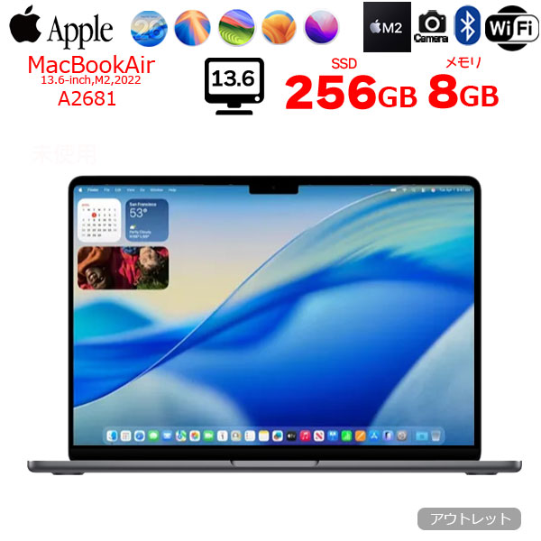 【中古パソコン】Apple MacBook Air 13.6inch MLXW3J/A A2681 2022 TouchID [Apple M2 8コア 8G SSD256GB 無線 BT カメラ 13.6 Space Gray] :アウトレットsub_image1