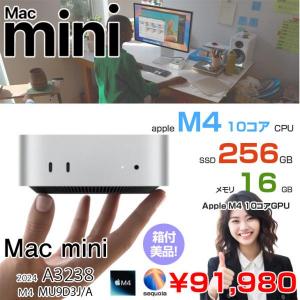 Apple Mac mini MU9D3J/A A3238 M4 2024 手のひらサイズ小型デスク [Apple M4 10コア メモリ16GB SSD256GB 無線 BT シルバー 純箱 ]:美品