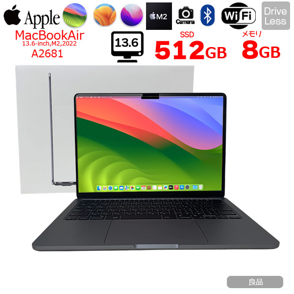 【中古パソコン】Apple MacBook Air 13.6inch MLXX3J/A A2681 2022 TouchID [Apple M2 8コア メモリ8GB SSD512GB 無線 BT カメラ 純箱 Space Gray] :良品sub_image1