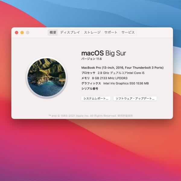 【中古パソコン】Apple Macbook Pro MNQG2J/A CI5-2900 A1706 2016 選べるOS Monterey or Bigsur　 [core i5 6267U 2.9GHz 8GB SSD512GB カメラ 無線 BT 13.3  シルバー] :良品sub_image6