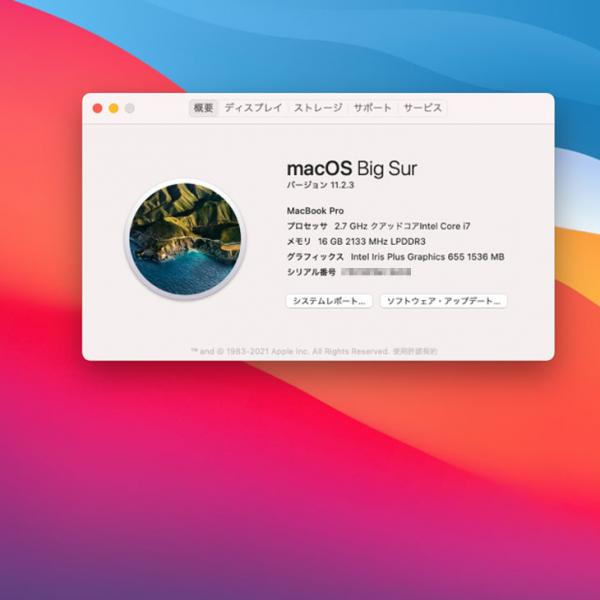 【中古パソコン】Apple Macbook Pro MR9R2J/A  CI7-2700 A1989　2018  [core i7 8559U 2.7GHz 16G SSD 512GB 無線 BT 13.3インチ macOS BigSur 11.2.3 スペースグレイ] :良品sub_image8