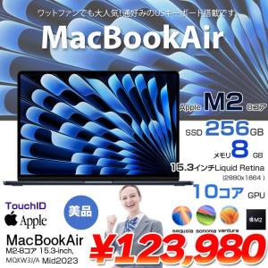 Apple MacBook Air 15.3inch MQKW3J/A A2941 2023 選べるOS TouchID USキー [Apple M2 8コア メモリ8G SSD256GB 無線 BT カメラ 15.3 Midnight] :美品