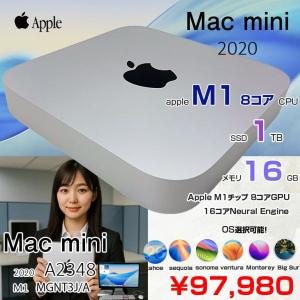 【中古パソコン】Apple Mac mini MGNT3J/A A2348 M1 2020 小型デスク 選べるOS [Apple M1 8コア メモリ16GB SSD1TB 無線 BT シルバー ]:良品