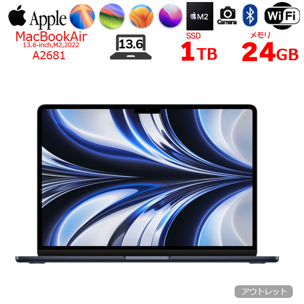 Apple MacBook Air 13.6inch MLY43J/A A2681 2022 TouchID  [Apple M2 8コア 24GB 1TB 無線 BT カメラ 13.6 Midnight ] :アウトレットsub_image1