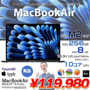 Apple MacBook Air 15.3inch MQKW3J/A A2941 2023 選べるOS TouchID USキー [Apple M2 8コア メモリ8G SSD256GB 無線 BT カメラ 15.3 Midnight] :美品