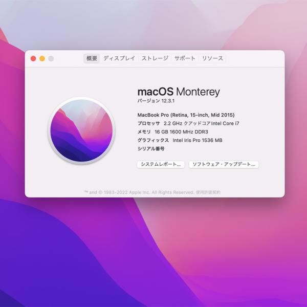 Apple MacBook Pro 15.4inch MJLQ2J/A A1398 Mid 2015 選べるOS Monterey or Bigsur [core i7 4770HQ 16G SSD256GB 無線 BT カメラ 15.4インチ ] :良品sub_image7