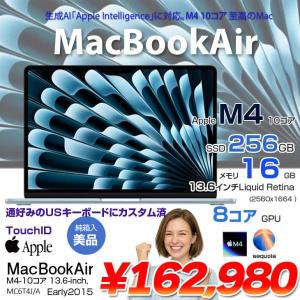 【中古パソコン】Apple MacBook Air 13.6inch MC6T4J/A  A3240 2025 USキー TouchID [Apple M4 10コア 16GB 256GB 無線 BT カメラ 13.6型 Sky Blue 純箱] :美品