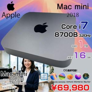 【中古パソコン】Apple Mac mini MRTT2J/A A1993 2018 小型デスク 選べるOS [Core i7 8700B 3.2GHz メモリ16GB SSD1TB 無線 BT スペースグレイ]:良品