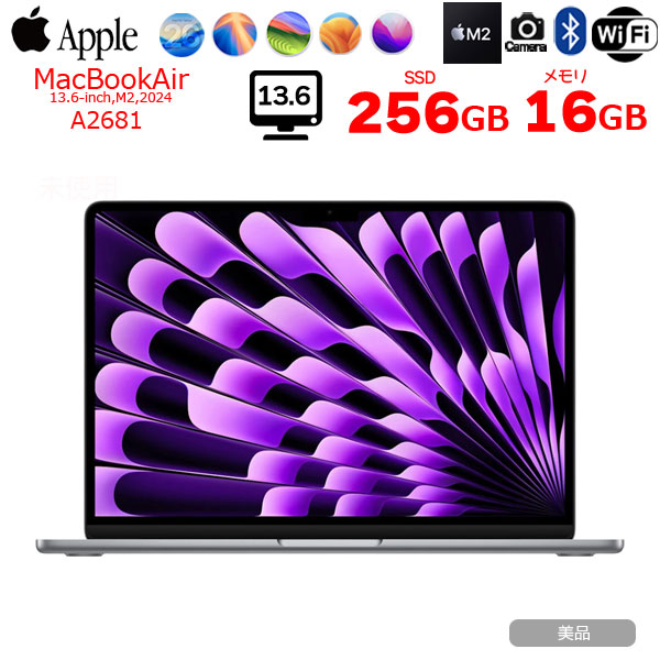 【中古パソコン】Apple MacBook Air 13.6inch MC7U4J/A A2681 2024 選べるOS TouchID [Apple M2 8コア 16GB 256GB 無線 BT カメラ 13.6 Space Gray 純箱] :美品sub_image1