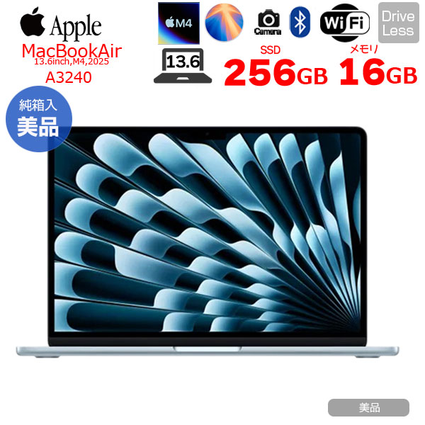 Apple MacBook Air 13.6inch MC6T4J/A A3240 2025 TouchID [Apple M4 10コア メモリ16GB SSD256GB 無線 BT カメラ 13.6型 Sky Blue 純箱 ] :美品sub_image1