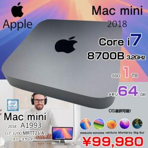 【中古パソコン】Apple Mac mini MRTT2J/A A1993 2018 小型デスク 選べるOS [Core i7 8700B 3.2GHz メモリ64GB SSD1TB 無線 BT スペースグレイ ]:良品