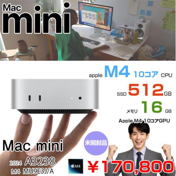 Apple Mac mini MU9E3J/A A3238 M4 2024 手のひらサイズ小型デスク [Apple M4 10コア メモリ16GB SSD512GB 無線 BT シルバー 純箱 ]:未開封