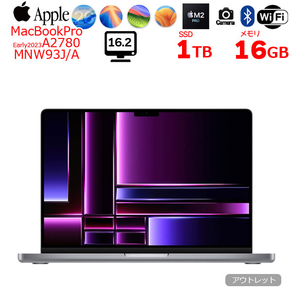 【中古パソコン】Apple MacBook Pro 16inch MNW93J/A A2780 Early 2023 19コアGPU [Apple M2 Pro 12コア メモリ16GB SSD1TB 無線 BT カメラ Space Gray ] :アウトレットsub_image1