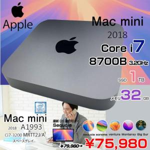 Apple Mac mini MRTT2J/A A1993 2018 小型デスク 選べるOS [Core i7 8700B 3.2GHz 32GB 1TB 無線 BT スペースグレイ ]:良品