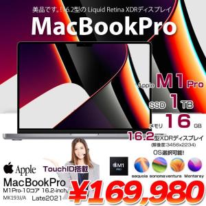 Apple MacBook Pro 16inch MK193J/A  A2485 Late 2021 TouchID　選べるOS [Apple M1 Pro 10コア メモリ16GB SSD1TB 無線　無線 BT カメラ 16.2 Space Gray] :美品