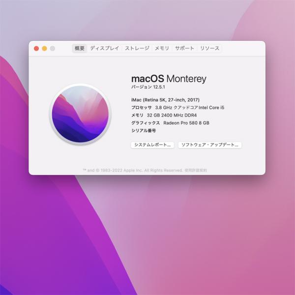Apple iMac 27inch MNED2J/A A1419 5K Mid 2017 一体型 選べるOS Monterey or Bigsur [Core i5 3.8GHz 32G Fusion 2TB 無線 BT カメラ 27インチ]:美品sub_image6