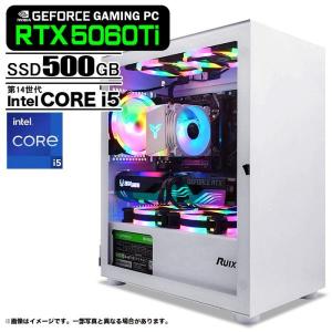 ゲーミングPC デスクトップパソコン ホワイト プレーン GeForce RTX5060Ti 第14世代 Intel Corei5 14400F Win11 SSD500GB 16GB ゲーミング eスポーツ PASOUL 煌