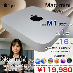 Apple Mac mini MGNT3J/A A2348 M1 2020 小型デスク 選べるOS [Apple M1 8コア メモリ16GB SSD1TB 無線 BT シルバー ]:良品