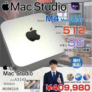 【中古パソコン】Apple Mac Studio MU963J/A 3143 M4 Max 2025 小型デスク 選べるOS [Apple M4 Max 14コア 32コアGPU 36GB SSD512GB 無線 BT シルバー ]:美品