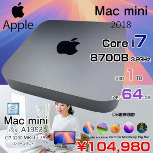【中古パソコン】Apple Mac mini MRTT2J/A A1993 2018 小型デスク 選べるOS [Core i7 8700B 3.2GHz メモリ64GB SSD1TB 無線 BT スペースグレイ ]:美品