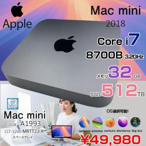 【中古パソコン】Apple Mac mini MRTT2J/A A1993 2018 小型デスク 選べるOS [Core i7 8700B 3.2GHz メモリ32GB SSD512GB 無線 BT スペースグレイ ]:アウトレット