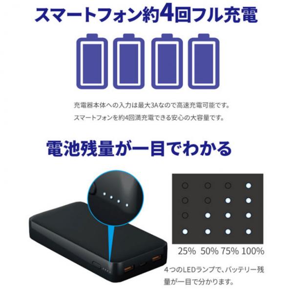 Lazos　L-20M2　ラソス  Type-Cポート搭載　PSE認証　20000mAh　高速充電リチウムポリマーモバイルバッテリー ブラック [20000mAh /3ポート /充電タイプ]sub_image6
