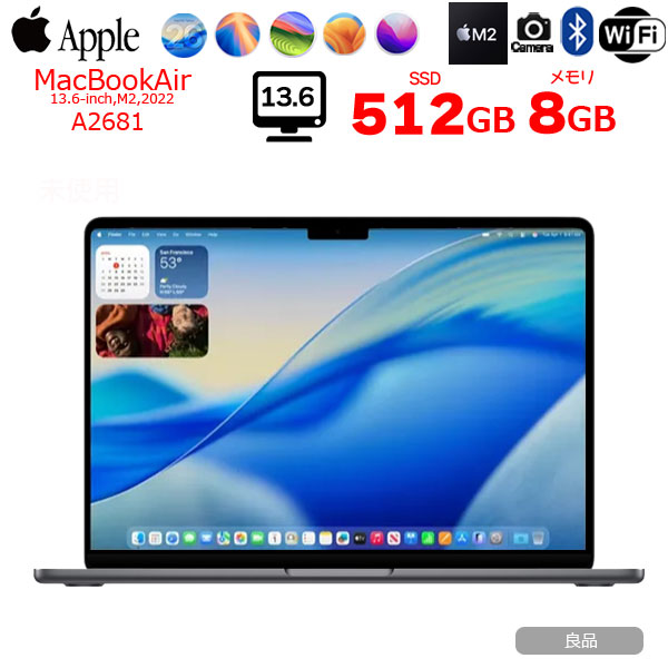 【中古パソコン】Apple MacBook Air 13.6inch MLXX3J/A A2681 2022 TouchID [Apple M2 8コア メモリ8GB SSD512GB 無線 BT カメラ Space Gray] :良品sub_image1