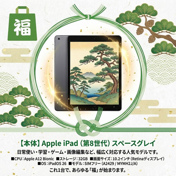 【2026新春 iPad8 鶴or亀どっちにする?福袋 】Apple 第8世代 iPad 2020 32GB A2270 [A12 SSD32GB Retina 10.2 iPadOS 26 内容物選択可 ]:良品福袋sub_image3