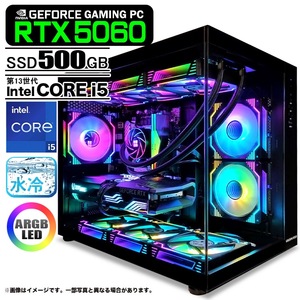 ゲーミングPC デスクトップパソコン 海景房 GMQ360 ブラック GeForce RTX5060 第13世代 Intel Corei5 13400F Win11 NVMe M.2 SSD500GB メモリ16GB CPU水冷ファン
