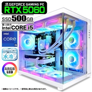 ゲーミングPC デスクトップパソコン 海景房 GMQ360 ホワイト GeForce RTX5060 第13世代 Intel Corei5 13400F Win11 NVMe M.2 SSD500GB メモリ16GB CPU水冷ファン