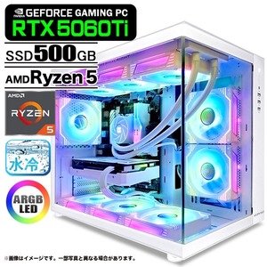 ゲーミングPC デスクトップ 海景房 GMQ360 ホワイト GeForce RTX5060Ti AMD Ryzen5 5600GT Win11 SSD500GB メモリ16GB CPU水冷ファン