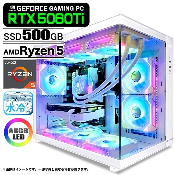 ゲーミングPC デスクトップ 海景房 GMQ360 ホワイト GeForce RTX5060Ti AMD Ryzen5 5600GT Win11 SSD500GB メモリ16GB CPU水冷ファン