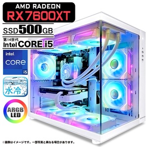 ゲーミングPC 海景房 GMQ360 ホワイト GeForce RX7600X 第14世代 Intel Corei5 14400F Win11 SSD500GB メモリ16GB CPU水冷ファン PASOUL 1年保証:新品