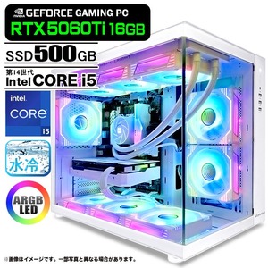 ゲーミングPC デスクトップ 海景房 GMQ360 ホワイト GeForce RTX5060Ti 第14世代 Intel Corei5 14400F Win11 SSD500GB メモリ16GB CPU水冷ファン