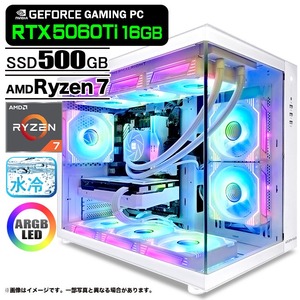 ゲーミングPC デスクトップ 海景房 GMQ360 ホワイト GeForce RTX5060Ti AMD Ryzen7 7800X3D Win11 SSD500GB メモリ32GB CPU水冷ファン