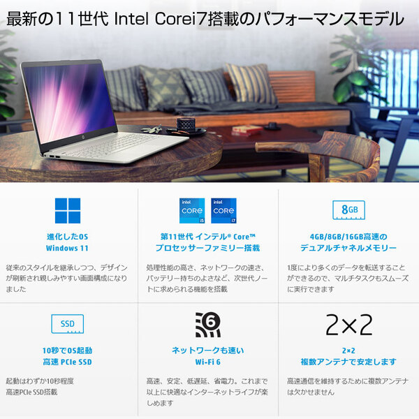 HP 15s-fq2000 シリーズ パフォーマンスモデルG3 Windows11 第11世代 [Core i7 1165G7 8GB 512GB+32GB 無線 BT カメラ テンキー Type-C　15.6型] :新品sub_image1