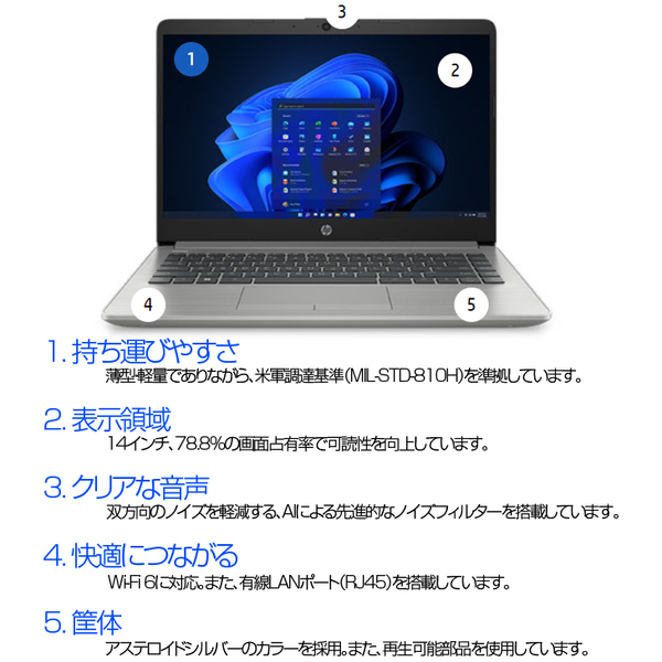 HP 245 G9 Notebook PC 698H3PA#ABJ Windows11Pro ノートパソコン  [Ryzen5 5625U 8GB 256GB 無線 カメラ Type-C フルHD 14型] :新品sub_image4