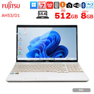 FUJITSU　LIFEBOOK AH53/D1 FMVA53D1W  中古 ノート Office Win11 第8世代 [Core i7 8565U 8GB SSD512GB BD 無線　BT プレミアムホワイト]:良品
