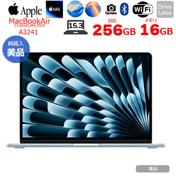 Apple MacBook Air 13.6inch MC7A4J/A A3241 2025 TouchID [Apple M4 10コア メモリ16GB SSD256GB 無線 BT カメラ 15.3型 Sky Blue 純箱 ] :美品sub_image1