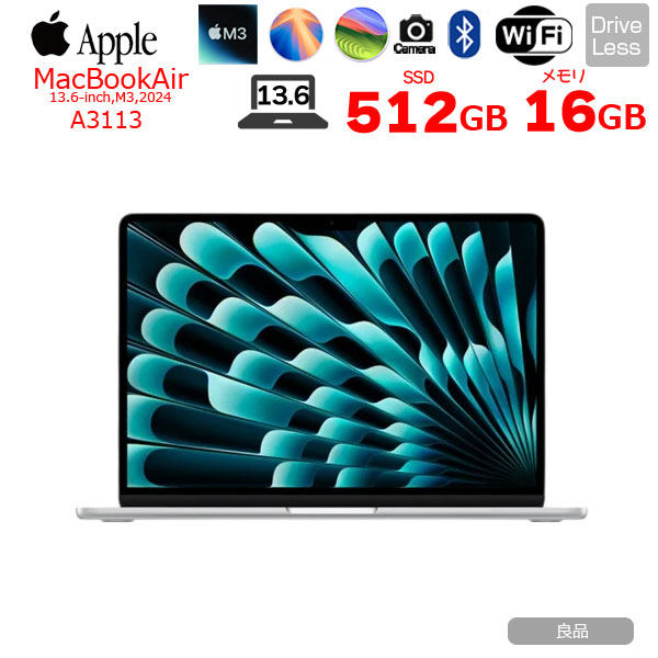 Apple MacBook Air 13.6inch MXCT3J/A A3113 2024 TouchID [Apple M3 8コア メモリ16GB SSD512GB 無線 BT カメラ Silver] :良品sub_image1