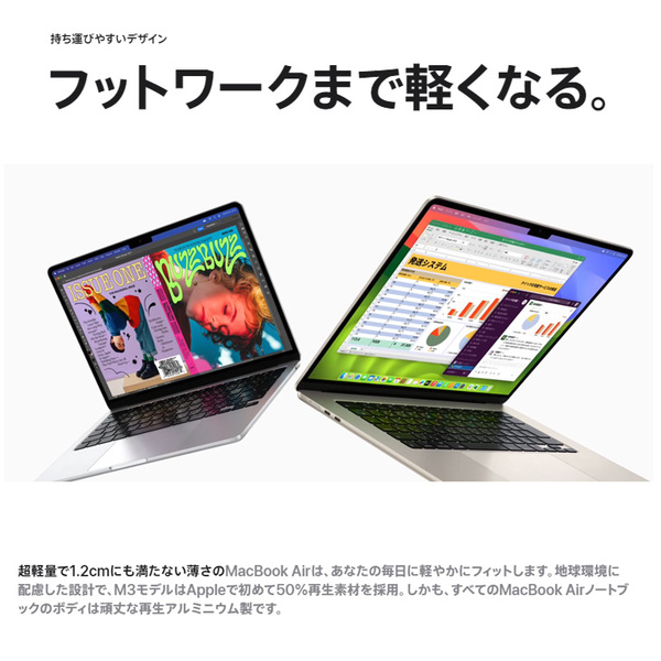 【中古パソコン】Apple MacBook Air 13.6inch MXCU3J/A A3113 2024 TouchID [Apple M3 8コア 16GB 512GBGB 無線 BT カメラ Starlight] :美品sub_image5