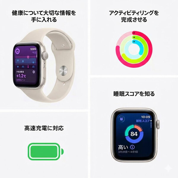 Apple Watch SE 第3世代(GPSモデル)40mm A3324 MEH34J/Aスターライト アルミニウムケース+スターライトスポーツバンド(S/M):美品sub_image5