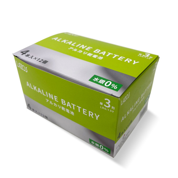 Lazos　B-LA-T3X4　ラソス  アルカリ乾電池　単3形　水銀0%　4本入×12個パック　防災グッズ　送料無料　sub_image2
