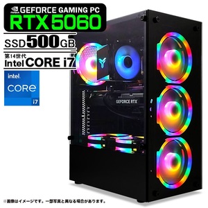 ゲーミングPC デスクトップパソコン ブラック GeForce RTX5060Ti 第14世代 Intel Corei7 14700F Win11 SSD500GB メモリ16GB 新品1年保証