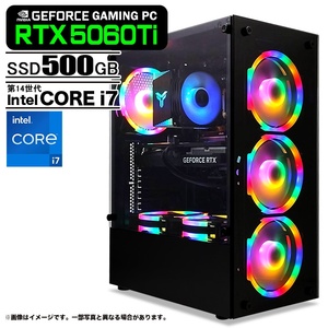 ゲーミングPC デスクトップパソコン ブラック GeForce RTX5060Ti 第14世代 Intel Corei7 14700F Win11 SSD500GB 16GB ゲーミングパソコン eスポーツ PASOUL 煌
