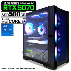ゲーミングPC  ブラック メッシュ GeForce RTX5070 第14世代 Intel Corei7 14700F Windows11 SSD500GB メモリ16GB ゲーミングパソコン eスポーツ PASOUL 煌