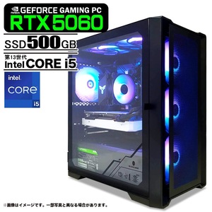 ゲーミングPC デスクトップパソコン ブラック メッシュ GeForce RTX5060 第13世代 Intel Corei5 13400F Win11 SSD500GB メモリ16GB  eスポーツ