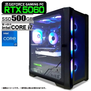 ゲーミングPC デスクトップパソコン ブラック メッシュ GeForce RTX5060 第14世代 Intel Corei7 14700F Windows11 NVMe M.2 SSD500GB メモリ16GB PASOUL 煌