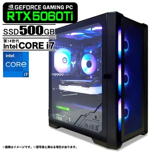 ゲーミングPC  ブラック メッシュ GeForce RTX5060Ti 第14世代 Intel Corei7 14700F Win11 SSD500GB メモリ16GB ゲーミングパソコン eスポーツ PASOUL 煌