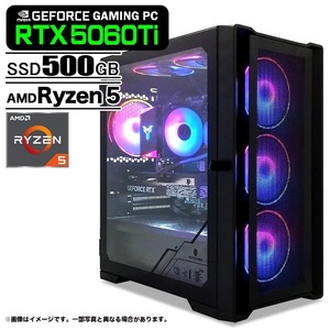 ゲーミングPC デスクトップパソコン ブラック メッシュ GeForce RTX5060Ti AMD Ryzen5 5600GT Win11 SSD500GB メモリ16GB PASOUL 煌